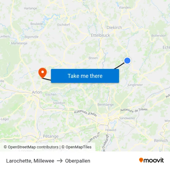 Larochette, Millewee to Oberpallen map