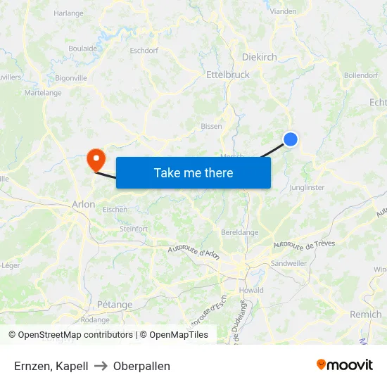 Ernzen, Kapell to Oberpallen map