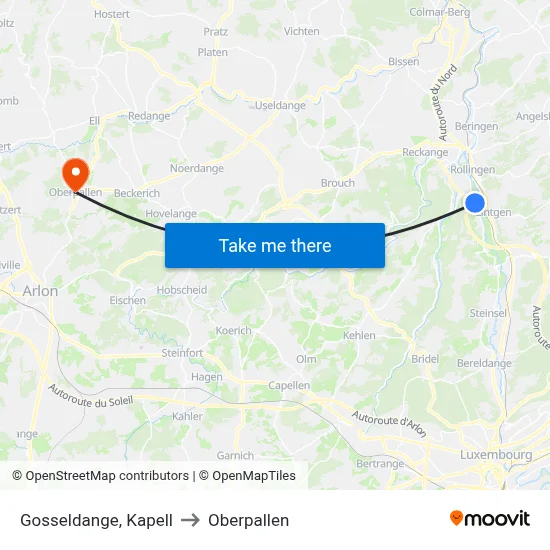 Gosseldange, Kapell to Oberpallen map