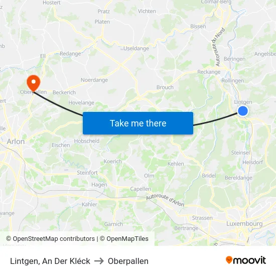 Lintgen, An Der Kléck to Oberpallen map