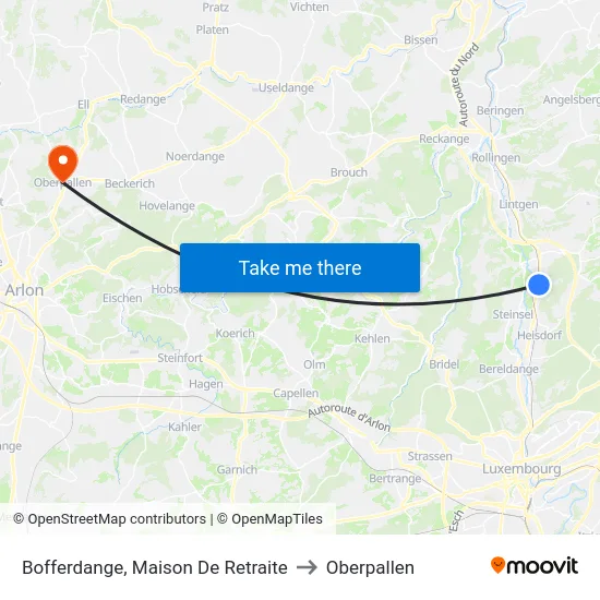 Bofferdange, Maison De Retraite to Oberpallen map