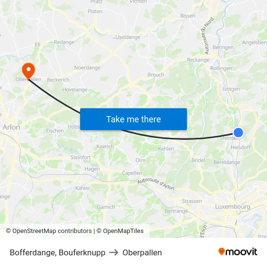 Bofferdange, Bouferknupp to Oberpallen map