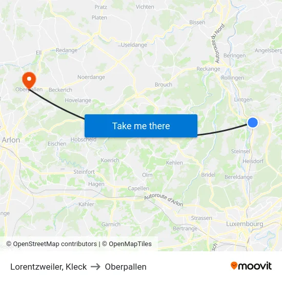 Lorentzweiler, Kleck to Oberpallen map