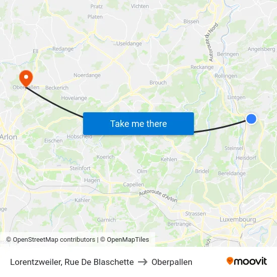 Lorentzweiler, Rue De Blaschette to Oberpallen map