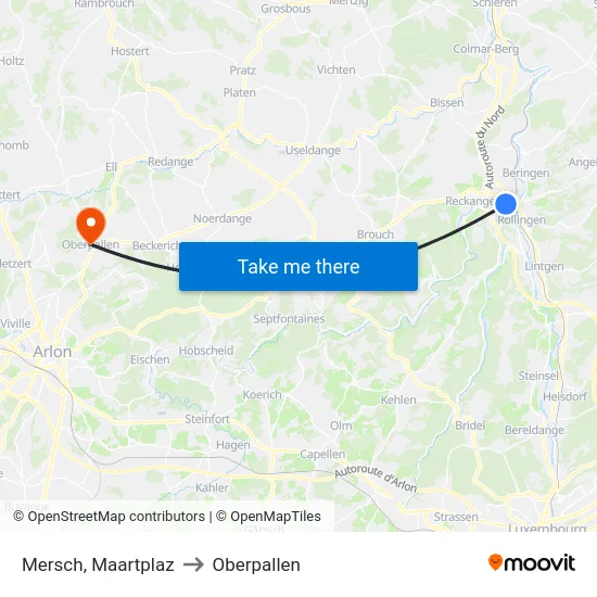 Mersch, Maartplaz to Oberpallen map