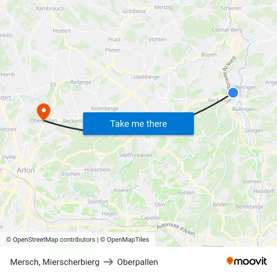 Mersch, Mierscherbierg to Oberpallen map