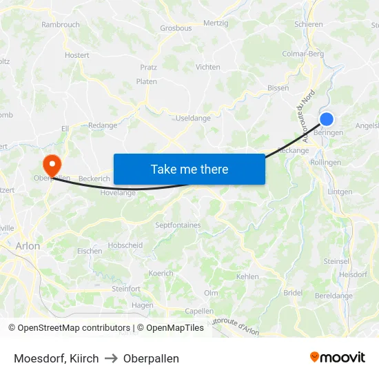 Moesdorf, Kiirch to Oberpallen map