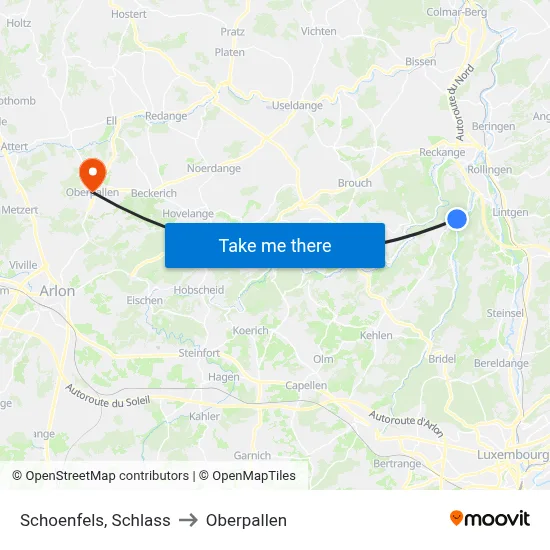 Schoenfels, Schlass to Oberpallen map