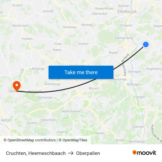Cruchten, Heemeschbaach to Oberpallen map
