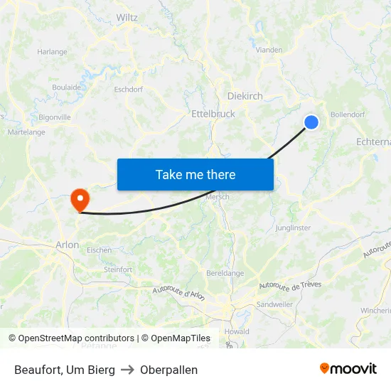 Beaufort, Um Bierg to Oberpallen map