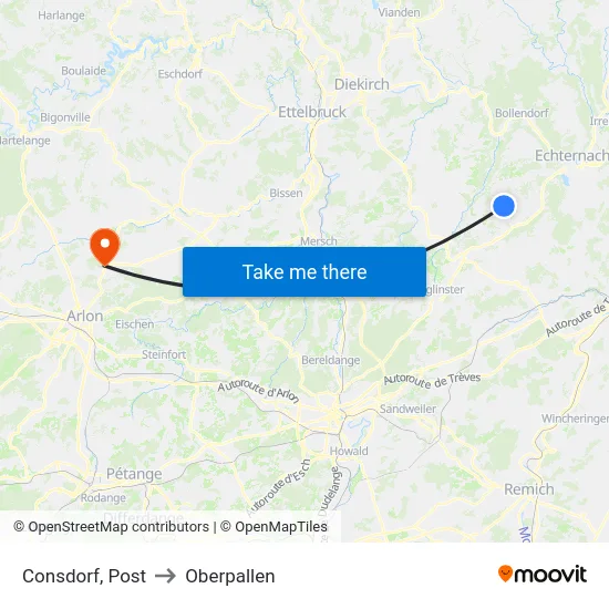 Consdorf, Post to Oberpallen map