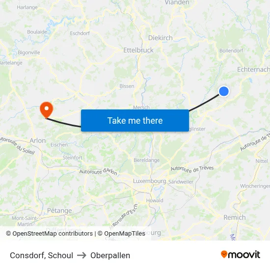 Consdorf, Schoul to Oberpallen map