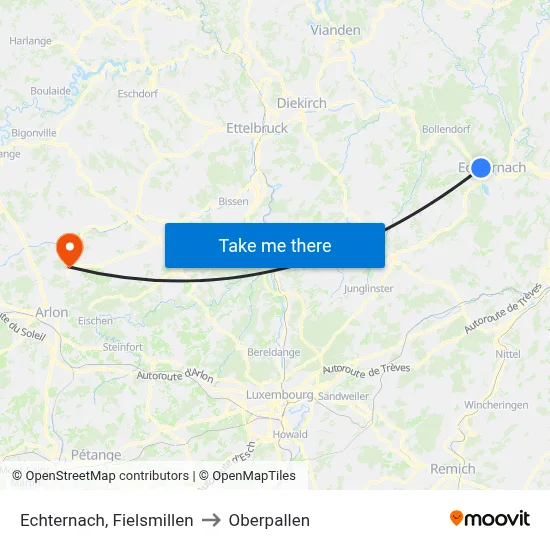 Echternach, Fielsmillen to Oberpallen map