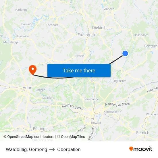 Waldbillig, Gemeng to Oberpallen map