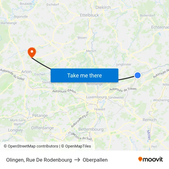 Olingen, Rue De Rodenbourg to Oberpallen map