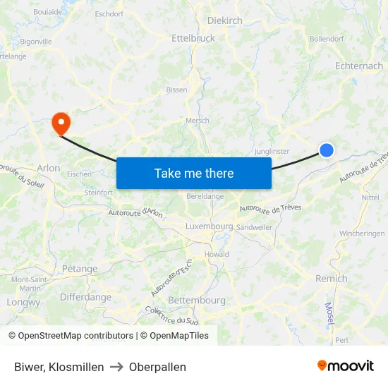 Biwer, Klosmillen to Oberpallen map