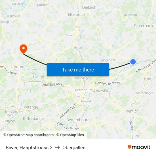 Biwer, Haaptstrooss 2 to Oberpallen map