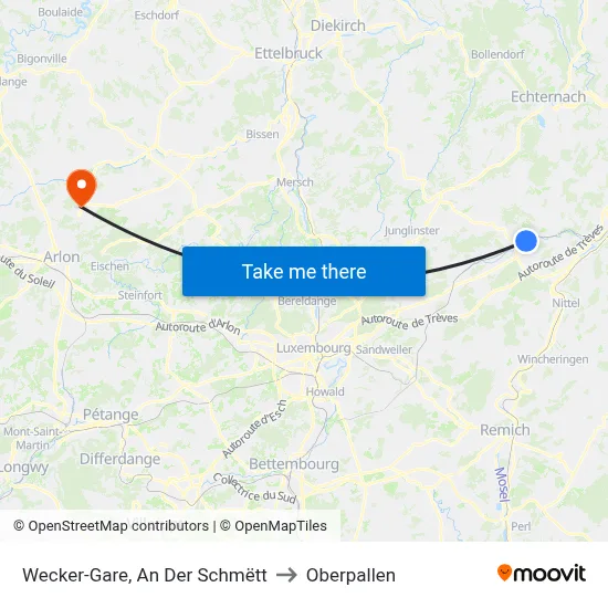 Wecker-Gare, An Der Schmëtt to Oberpallen map