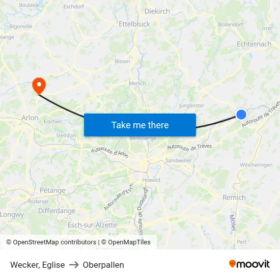 Wecker, Eglise to Oberpallen map