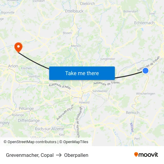 Grevenmacher, Copal to Oberpallen map