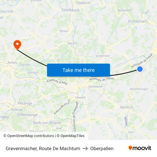 Grevenmacher, Route De Machtum to Oberpallen map