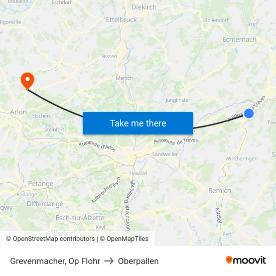 Grevenmacher, Op Flohr to Oberpallen map