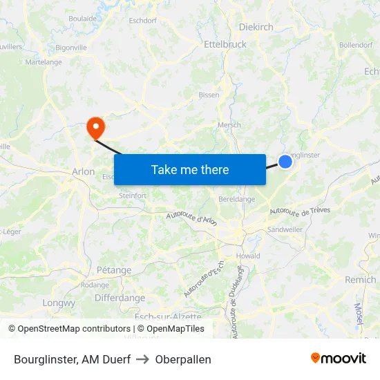 Bourglinster, AM Duerf to Oberpallen map