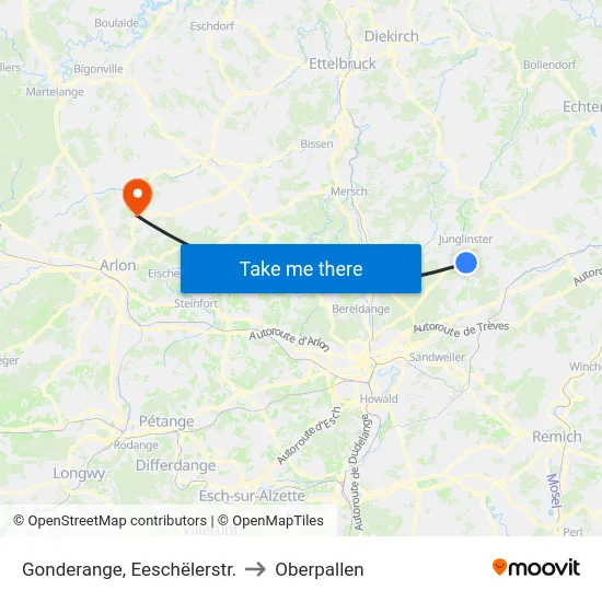 Gonderange, Eeschëlerstr. to Oberpallen map