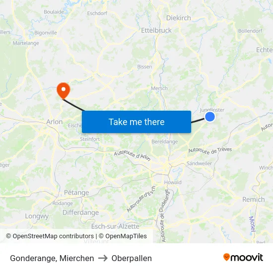 Gonderange, Mierchen to Oberpallen map