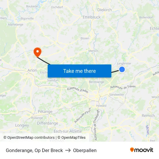 Gonderange, Op Der Breck to Oberpallen map