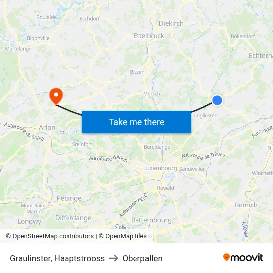 Graulinster, Haaptstrooss to Oberpallen map