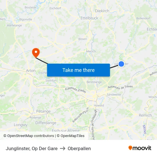 Junglinster, Op Der Gare to Oberpallen map