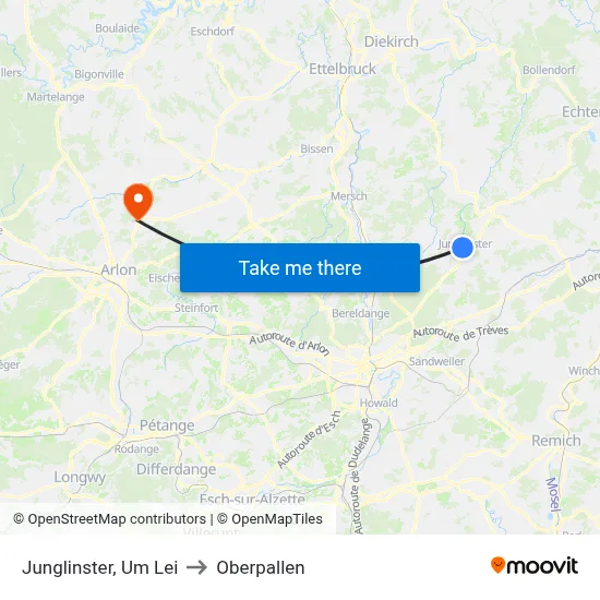 Junglinster, Um Lei to Oberpallen map
