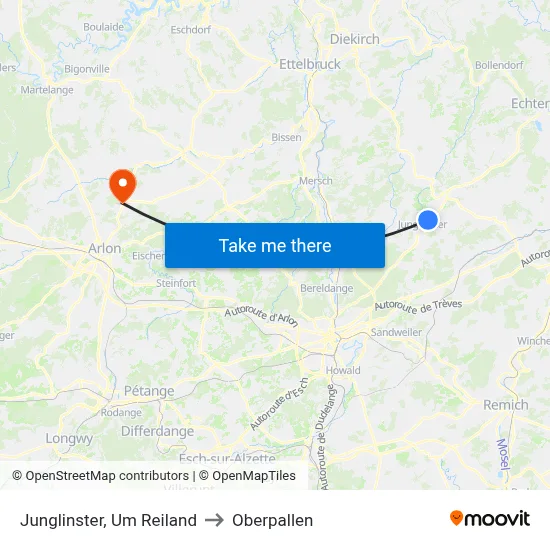 Junglinster, Um Reiland to Oberpallen map