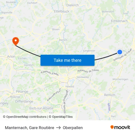 Manternach, Gare Routière to Oberpallen map
