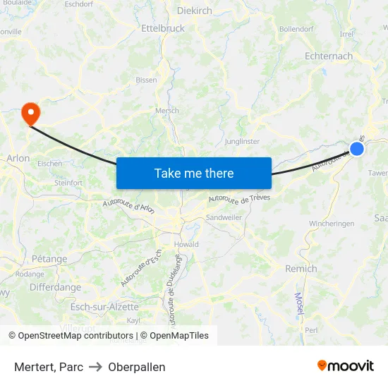 Mertert, Parc to Oberpallen map
