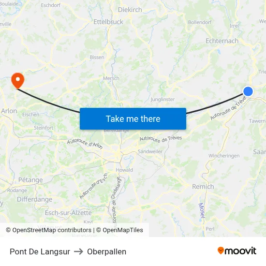 Pont De Langsur to Oberpallen map