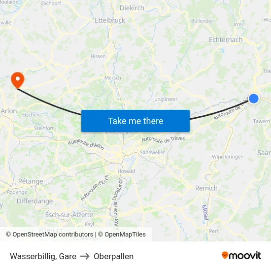Wasserbillig, Gare to Oberpallen map