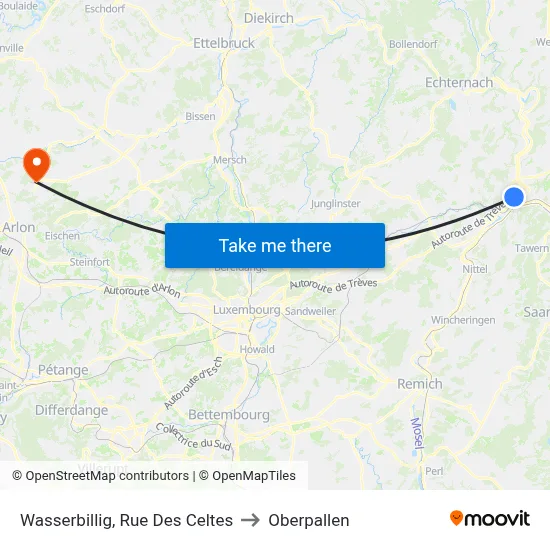 Wasserbillig, Rue Des Celtes to Oberpallen map