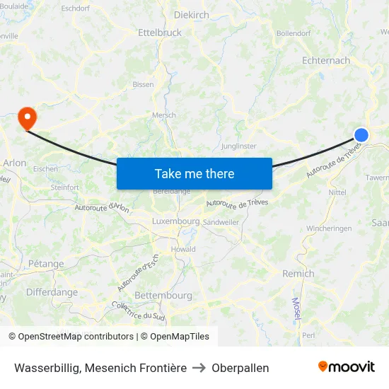 Wasserbillig, Mesenich Frontière to Oberpallen map