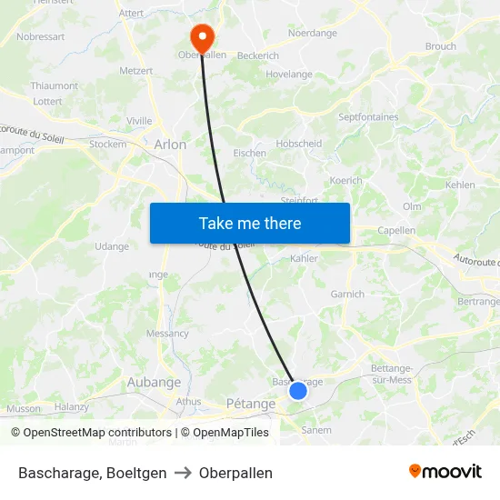 Bascharage, Boeltgen to Oberpallen map