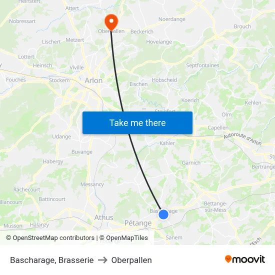 Bascharage, Brasserie to Oberpallen map