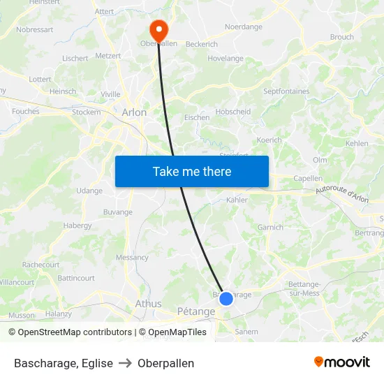 Bascharage, Eglise to Oberpallen map