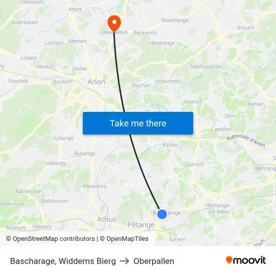 Bascharage, Widdems Bierg to Oberpallen map