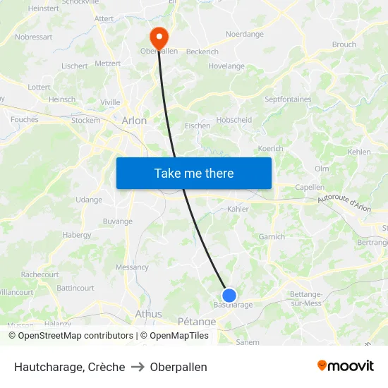 Hautcharage, Crèche to Oberpallen map