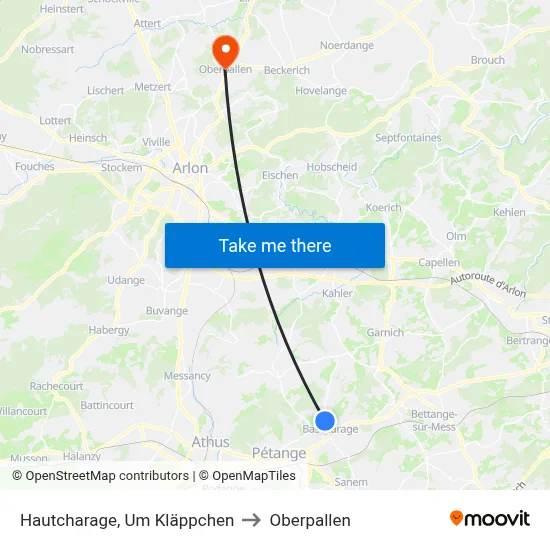 Hautcharage, Um Kläppchen to Oberpallen map