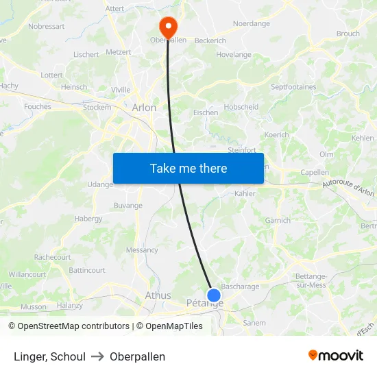 Linger, Schoul to Oberpallen map