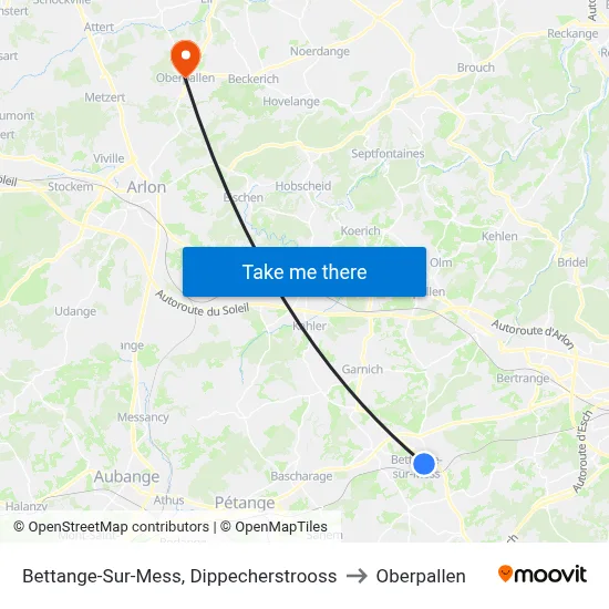 Bettange-Sur-Mess, Dippecherstrooss to Oberpallen map
