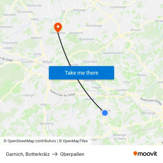 Garnich, Botterkräiz to Oberpallen map