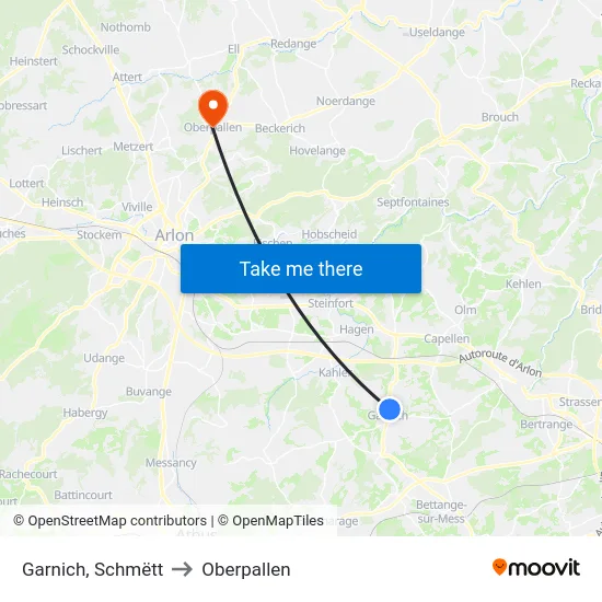 Garnich, Schmëtt to Oberpallen map